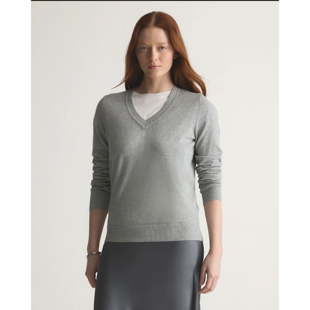 Quince Womens Cotton Cashmere V-Neck Sweater Heather Grey Size M LB30117